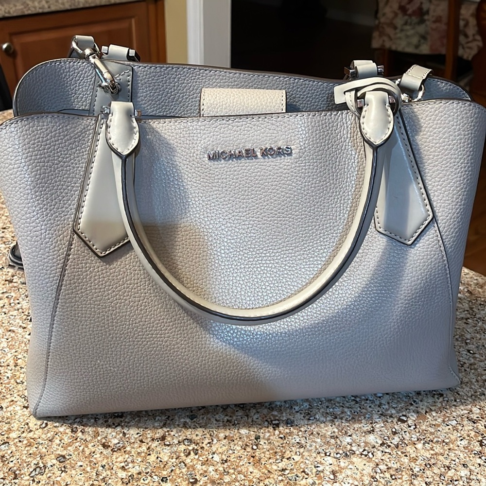 Michael Kors bag, color gray with silver hardware, gently used